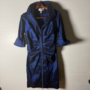Joseph Ribkoff Vintage Dress Royal Sapphire Moldable Collar and Sleeves Sz 14